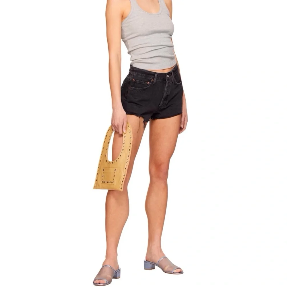 AGOLDE 27 (US 4) Parker Denim Shorts Black High Rise Women’s Distressed Button